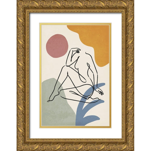 Colorful Nude II Gold Ornate Wood Framed Art Print with Double Matting by JJ Design House