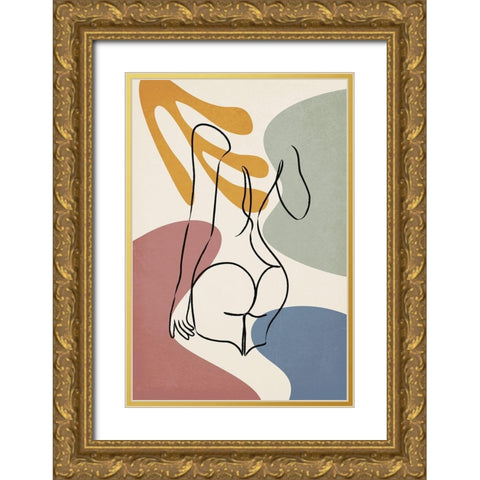 Colorful Nude III Gold Ornate Wood Framed Art Print with Double Matting by JJ Design House