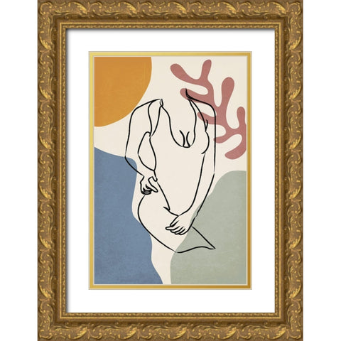 Colorful Nude IV Gold Ornate Wood Framed Art Print with Double Matting by JJ Design House