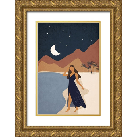 Beach Babe Gold Ornate Wood Framed Art Print with Double Matting by JJ Design House