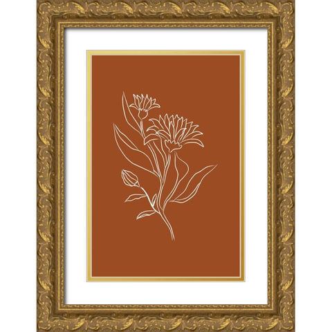 Orange Flower Gold Ornate Wood Framed Art Print with Double Matting by JJ Design House