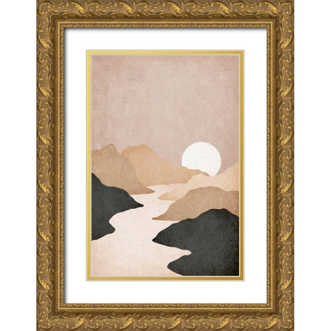 Mountains Gold Ornate Wood Framed Art Print with Double Matting by JJ Design House