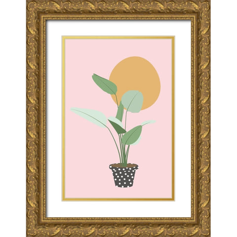 Planted Spotted Potted Gold Ornate Wood Framed Art Print with Double Matting by JJ Design