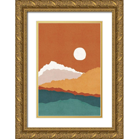 Abstract Landscape Gold Ornate Wood Framed Art Print with Double Matting by JJ Design