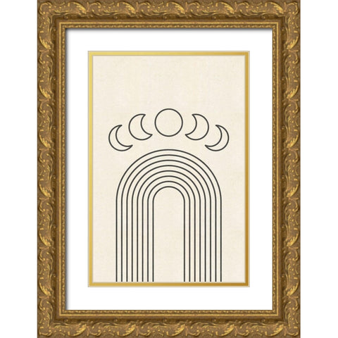 Arches and Moon Cycle Gold Ornate Wood Framed Art Print with Double Matting by JJ Design