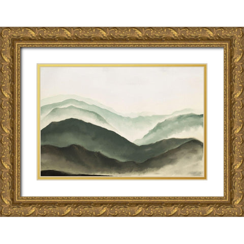 Mountains Gold Ornate Wood Framed Art Print with Double Matting by JJ Design