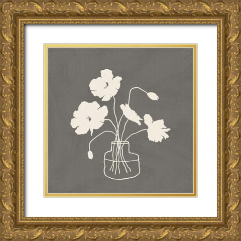 Gray Vase Gold Ornate Wood Framed Art Print with Double Matting by JJ Design