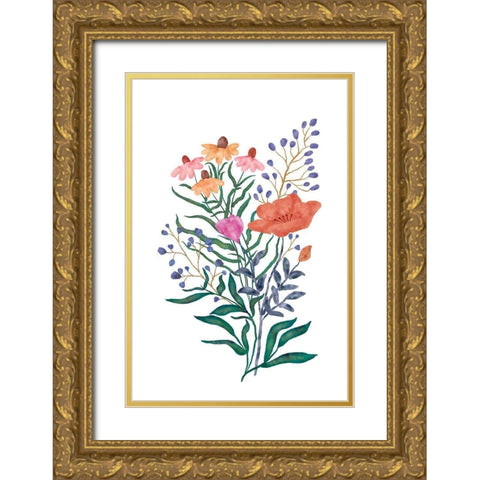 Watercolor Flowers I Gold Ornate Wood Framed Art Print with Double Matting by JJ Design