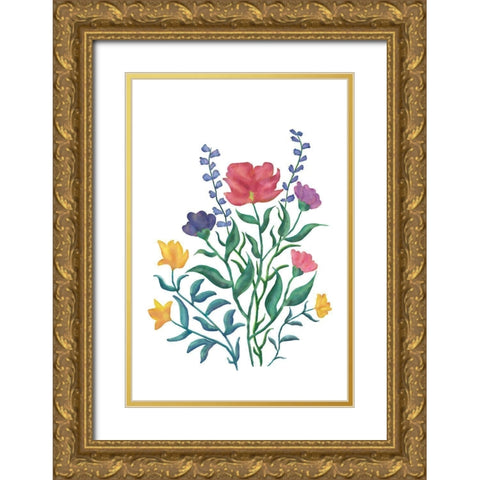 Watercolor Flowers II Gold Ornate Wood Framed Art Print with Double Matting by JJ Design