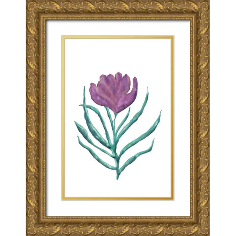 Purple Flower Gold Ornate Wood Framed Art Print with Double Matting by JJ Design