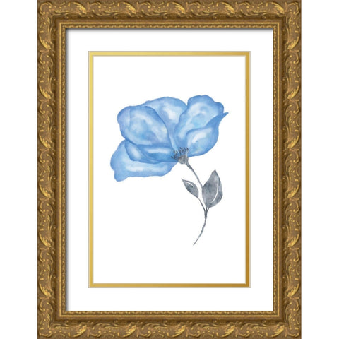 Blue Flower Gold Ornate Wood Framed Art Print with Double Matting by JJ Design