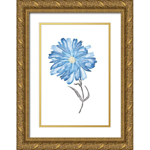 Blue Flower III Gold Ornate Wood Framed Art Print with Double Matting by JJ Design