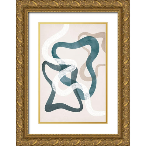Boho in Blue II Gold Ornate Wood Framed Art Print with Double Matting by JJ Design