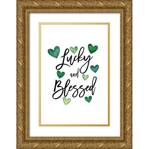 Lucky and Blessed Gold Ornate Wood Framed Art Print with Double Matting by JJ Design
