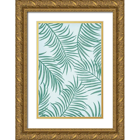 Palm Leaves Gold Ornate Wood Framed Art Print with Double Matting by JJ Design