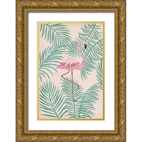 Flamingo Gold Ornate Wood Framed Art Print with Double Matting by JJ Design