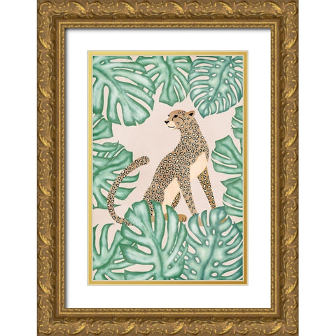 Leopard Gold Ornate Wood Framed Art Print with Double Matting by JJ Design