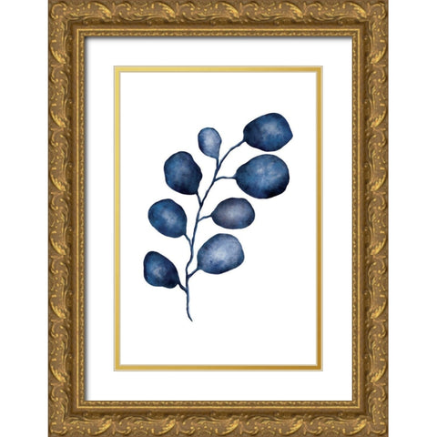 Blue Leaves I Gold Ornate Wood Framed Art Print with Double Matting by JJ Design
