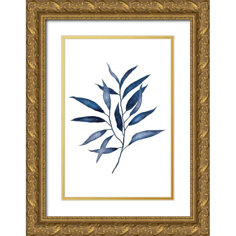 Blue Leaves II Gold Ornate Wood Framed Art Print with Double Matting by JJ Design