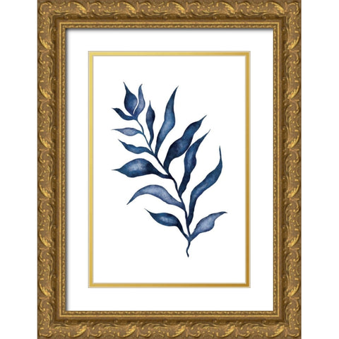 Blue Leaves III Gold Ornate Wood Framed Art Print with Double Matting by JJ Design