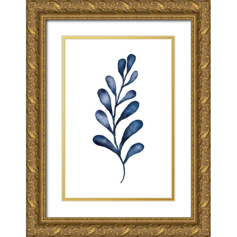 Blue Leaves IV Gold Ornate Wood Framed Art Print with Double Matting by JJ Design