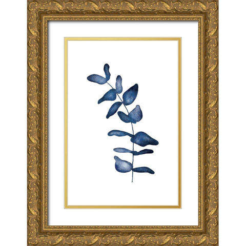 Blue Leaves VI Gold Ornate Wood Framed Art Print with Double Matting by JJ Design
