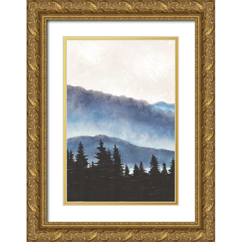 Blue Landscape I Gold Ornate Wood Framed Art Print with Double Matting by JJ Design