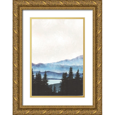 Blue Landscape III Gold Ornate Wood Framed Art Print with Double Matting by JJ Design