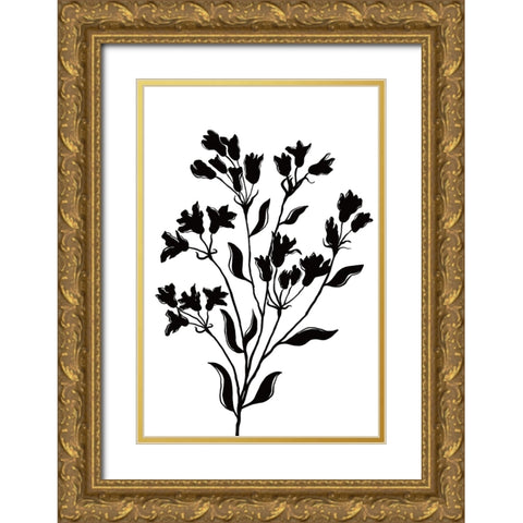 Black Flowers Gold Ornate Wood Framed Art Print with Double Matting by JJ Design