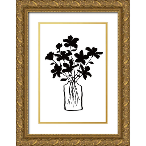 Black Bouquet II Gold Ornate Wood Framed Art Print with Double Matting by JJ Design