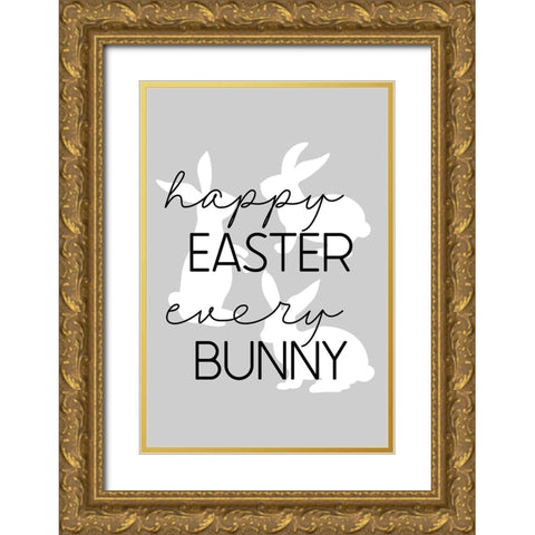 Happy Easter Gold Ornate Wood Framed Art Print with Double Matting by JJ Design