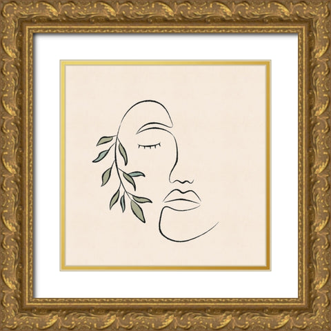 About Face Botanical Gold Ornate Wood Framed Art Print with Double Matting by JJ Design