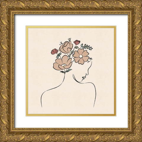 Flowers in her Hair Gold Ornate Wood Framed Art Print with Double Matting by JJ Design