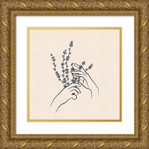 Lavender Hands Gold Ornate Wood Framed Art Print with Double Matting by JJ Design