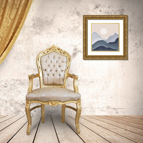 Blue Mountains Gold Ornate Wood Framed Art Print with Double Matting by JJ Design