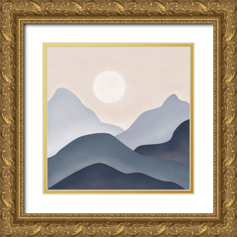 Blue Mountains Gold Ornate Wood Framed Art Print with Double Matting by JJ Design