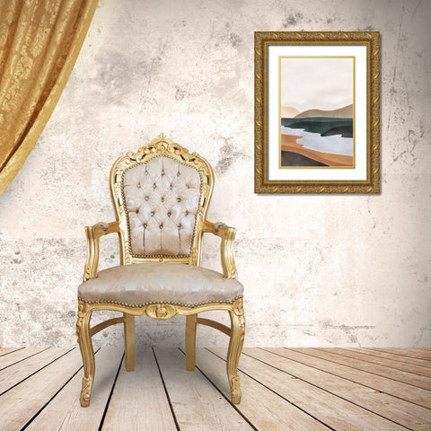 Abstract River Gold Ornate Wood Framed Art Print with Double Matting by JJ Design