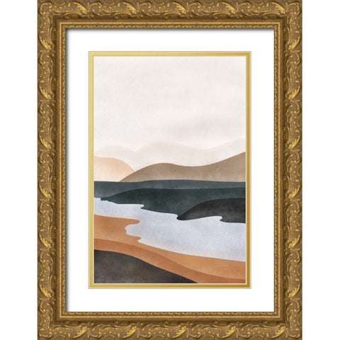 Abstract River Gold Ornate Wood Framed Art Print with Double Matting by JJ Design