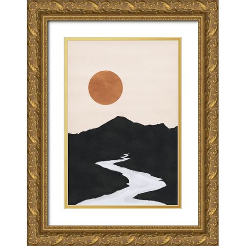 Black Mountain Sunset Gold Ornate Wood Framed Art Print with Double Matting by JJ Design