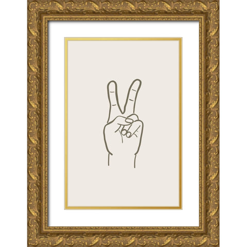 Peace Hand Gold Ornate Wood Framed Art Print with Double Matting by JJ Design