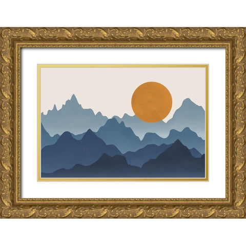 Blue Mountains Gold Ornate Wood Framed Art Print with Double Matting by JJ Design