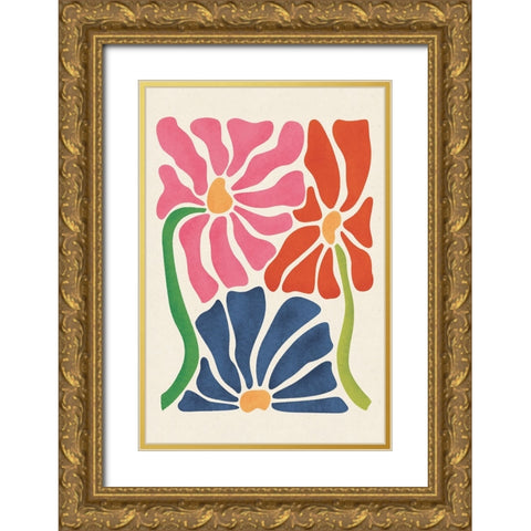 Colorful Daisies Gold Ornate Wood Framed Art Print with Double Matting by JJ Design