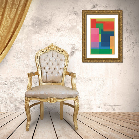 Geometric Squares Gold Ornate Wood Framed Art Print with Double Matting by JJ Design