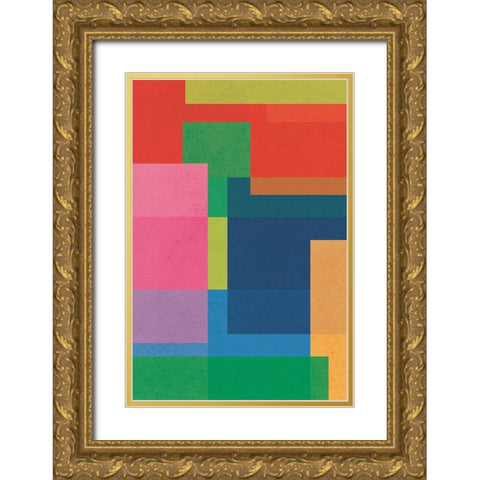 Geometric Squares Gold Ornate Wood Framed Art Print with Double Matting by JJ Design