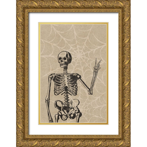 Peace Skeleton Gold Ornate Wood Framed Art Print with Double Matting by JJ Design