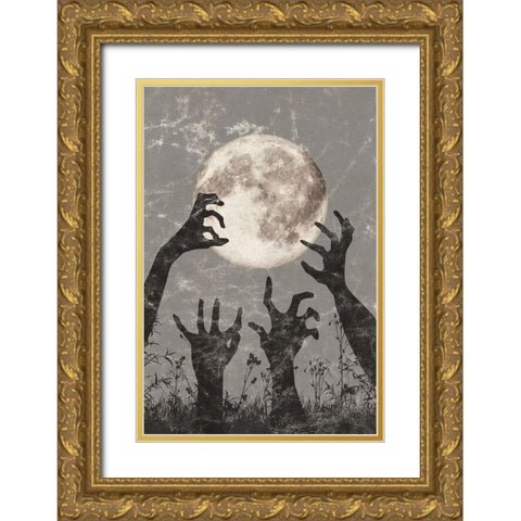 Zombie Hands Gold Ornate Wood Framed Art Print with Double Matting by JJ Design