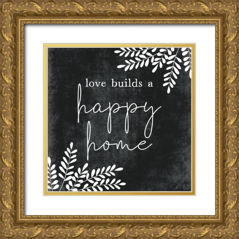 A Happy Home Gold Ornate Wood Framed Art Print with Double Matting by JJ Design