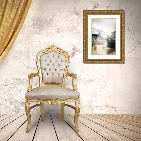 Misty Landscape Gold Ornate Wood Framed Art Print with Double Matting by JJ Design