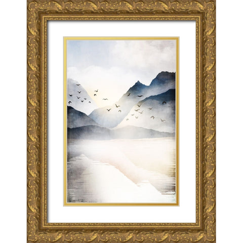 Misty Landscape II Gold Ornate Wood Framed Art Print with Double Matting by JJ Design