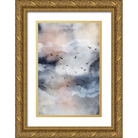 Misty Landscape III Gold Ornate Wood Framed Art Print with Double Matting by JJ Design